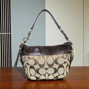 Coach Zoe Shoulder Bag F12657 Brown Signature Canvas Leather Hobo + Tag